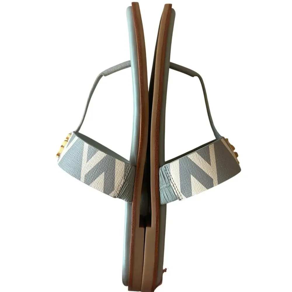 Tory Burch Mini Everly Geometric‎ Blue Grey Sandals Double T 7
